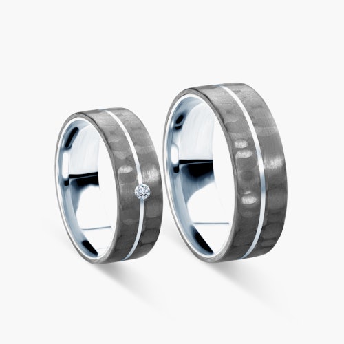 Obrączki ślubne: carbon, srebro, płaskie, 6 mm i 7 mm